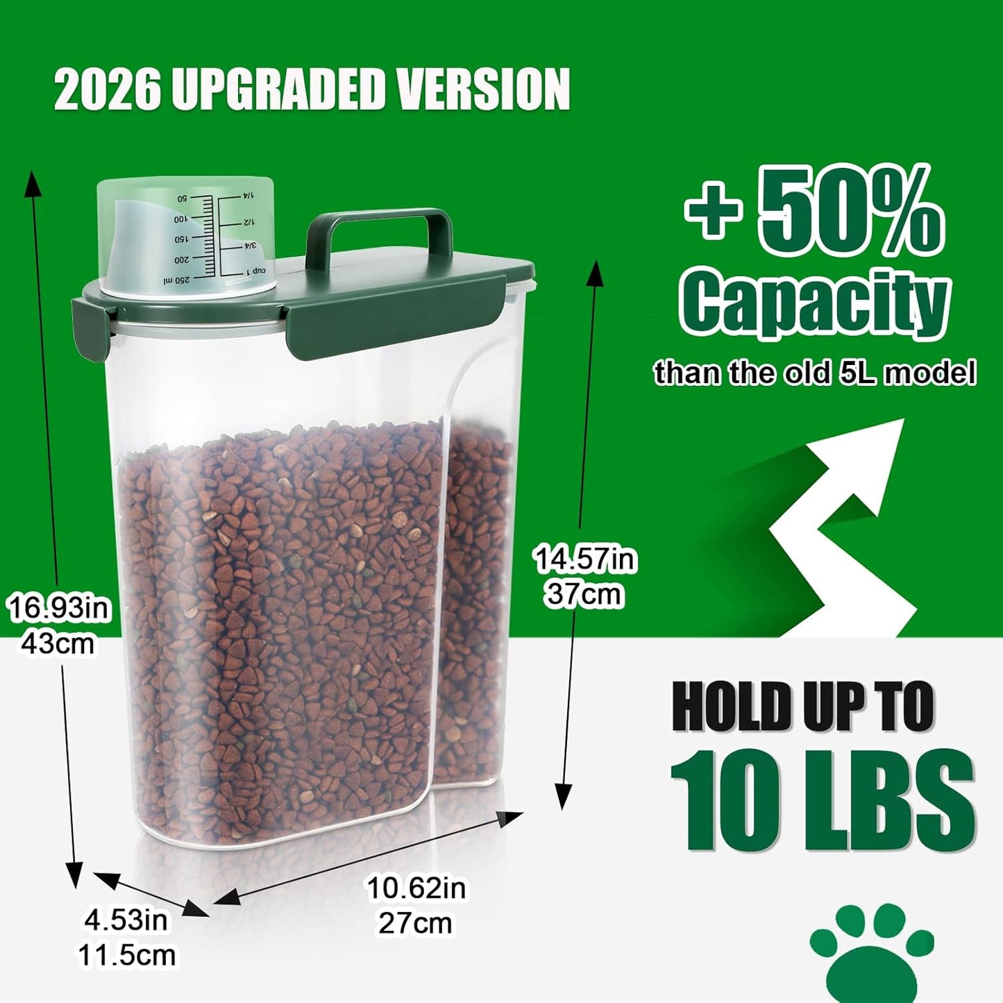 TBMax Dog Food Storage Container 5-7 lbs, Airtight Cat Food Container with Larger Spout & Measuring Cup, Portable Pet Food Storage Dispenser for Small Animal Kibble Storage, Bird Seed Container