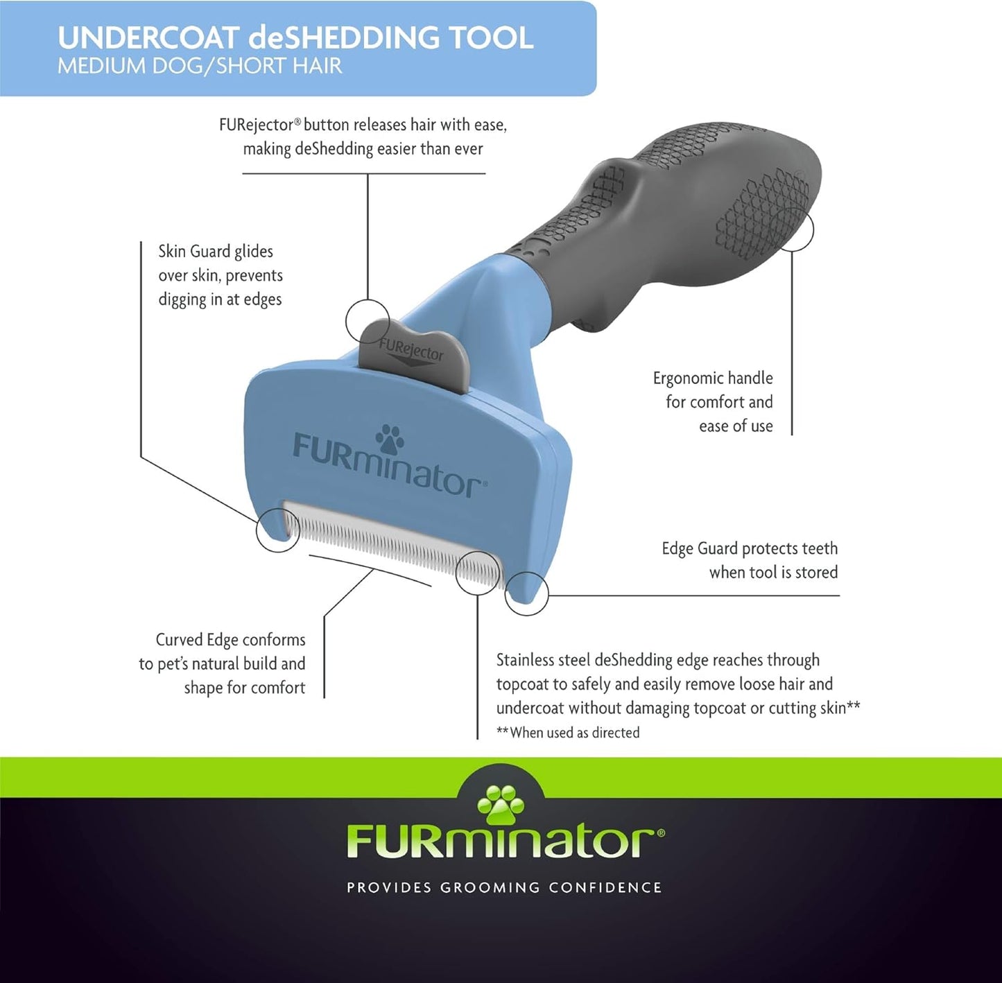 FURminator Large Dog Undercoat deShedding Tool for Short Hair, Reduces Loose Hair From Shedding