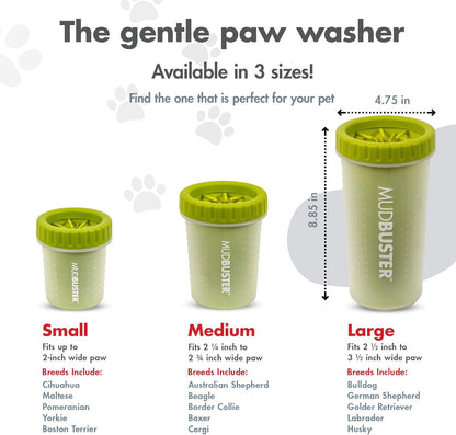 Dexas MudBuster Medium Dog Paw Cleaner in Fuchsia - Fits 1.5"-2.5" Wide Paws, Portable Paw Washer for Muddy Paws, Dog Paw Cleaning Cup with Gentle Silicone Bristles, Quick Clean Pet Paw Washer