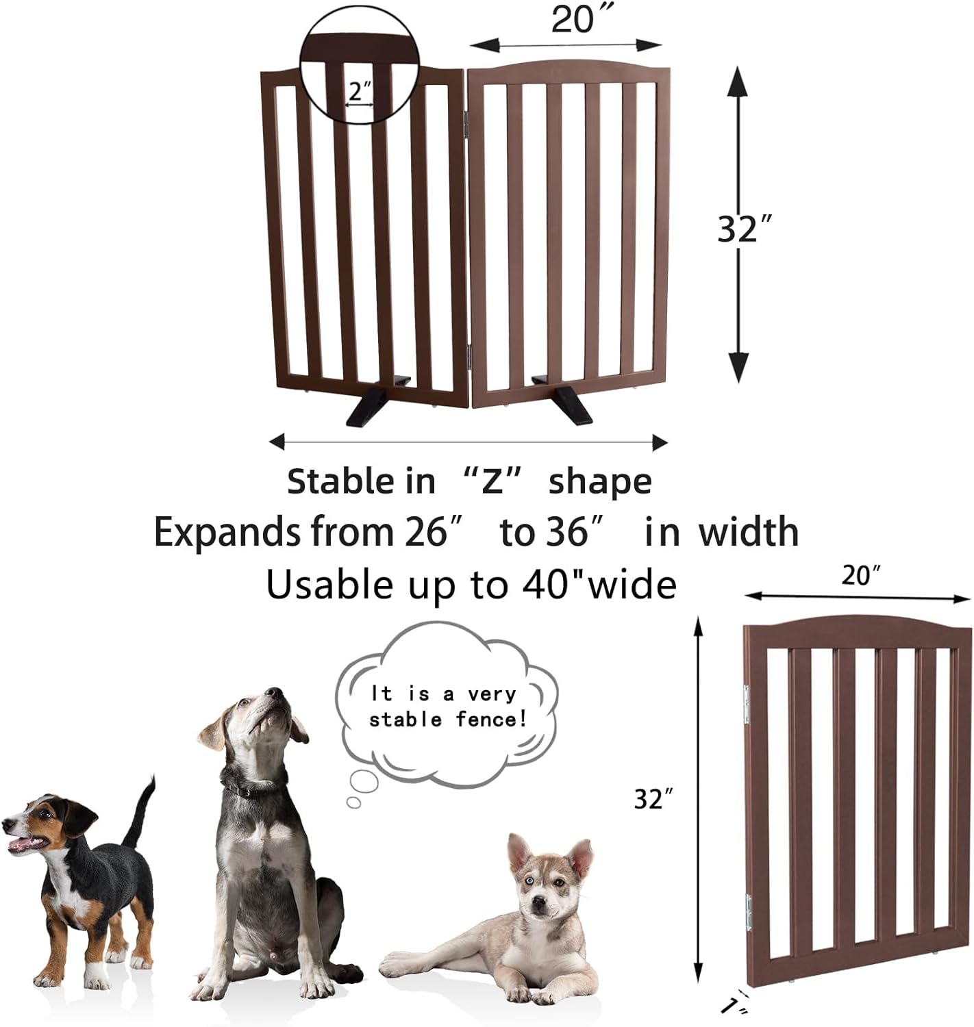 ZJSF Foldable Freestanding Indoor Dog Gate for House Wood White Long Pet Gates Dog Fence for Stairs Puppy Gates for Hallways,Pet Fence, Puppy Gate,Support Feet Included 24 "Height-3 Panels