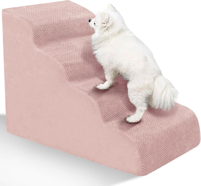 Dog Stairs for Small Dogs - High Density Foam Dog Ramp, Extra Wide Pet Steps with Non-Slip Bottom for High Beds, Couche and Sofa, Best for Pet Injured, Older Dogs Cats (Grey, 4 Steps)