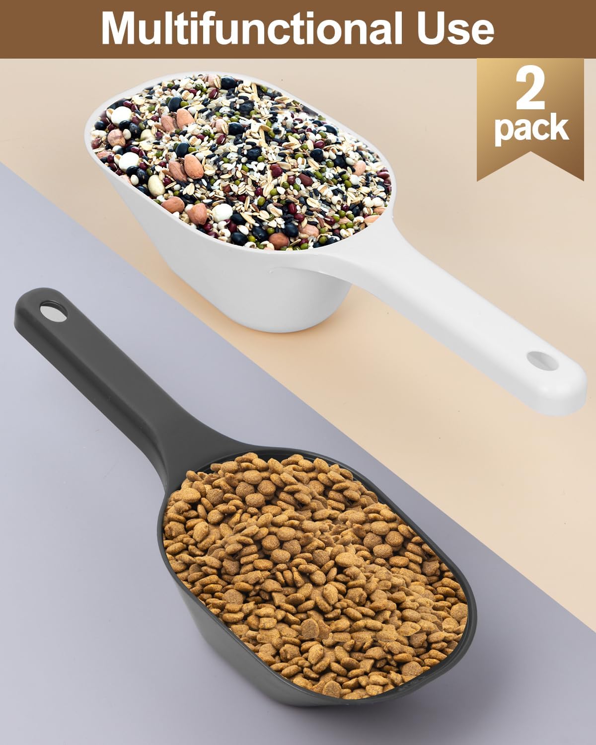 2 PACK Dog Food Scoop,1 Cup Capacity Pet Food Scoop With Measuring Lines For Dog, Puppy and Cat (Black)