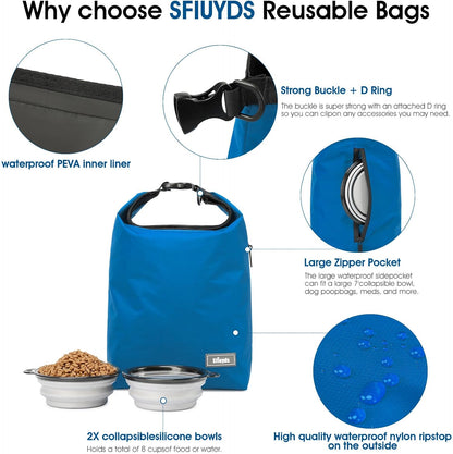 Travel Dog Food Container Pet Food Storage Bag Containers 2PCS Collapsible Travel Dog Bowls Waterproof Camping Storage Essentials Kibble Carrier 20L Easy to Clean (Black, Large)