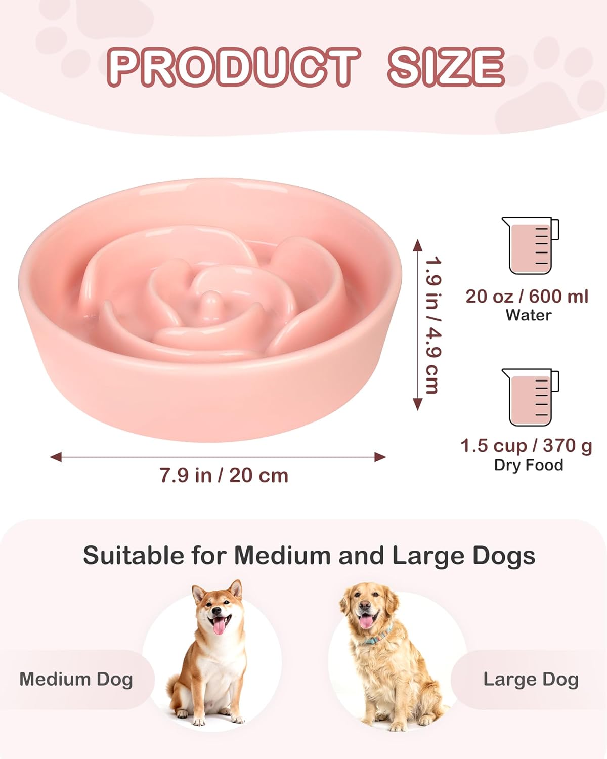 TRUVIC Ceramic Slow Feeder Dog Bowls Small Breed, 0.6 Cup Slow Feeder Cat Bowls for Fast Eaters, Ceramic Dog Food Dish no Black Chin, Puzzle Bowl for Small Dogs and Cats, White