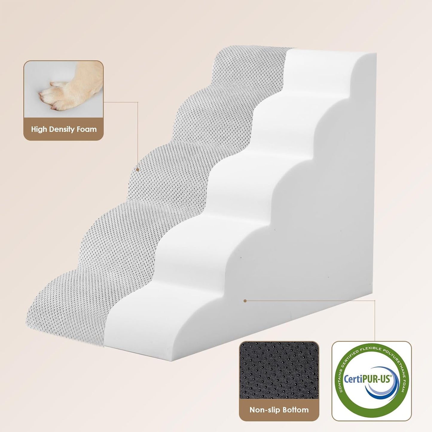 EHEYCIGA Curved Dog Stairs Ramp for High Beds 19.7" H, 4-Step Dog Steps for Small Dogs and Cats, Pet Stairs for High Bed Climbing, Non-Slip Balanced Pet Step Indoor, Grey
