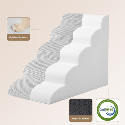 EHEYCIGA Curved Dog Stairs Ramp for High Beds 19.7" H, 4-Step Dog Steps for Small Dogs and Cats, Pet Stairs for High Bed Climbing, Non-Slip Balanced Pet Step Indoor, Grey
