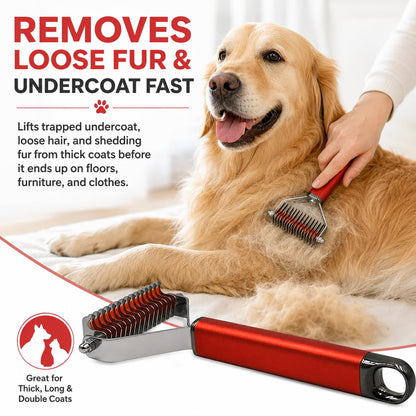 Warren London Undercoat Rake Brush for Dogs and Cats - Premium Deshedding Tool for Long Haired Pets - Skin Friendly Dematting Comb for Professional Grooming Results at Home