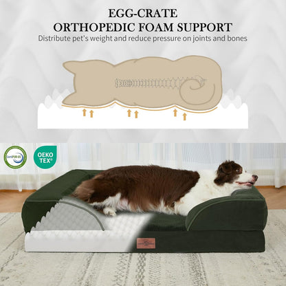 Comfort Expression Orthopedic Dog Bed for Extra Large Dogs 42x30 Inch, Waterproof Egg Crate Foam XL Pet Bed with Removable Bolsters, Dog Couch with Washable Cover & Non-Slip Bottom, Grey - Colors A