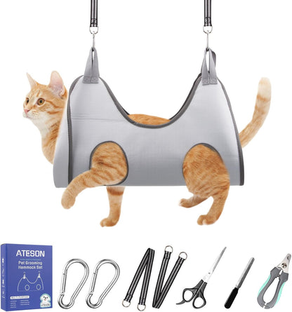 ATESON Pet Grooming Hammock with Nail Clippers/Nail Trimmers/Grooming Scissors, Dog Grooming Harness for Nail Trimming, Pet Grooming Sling Helper
