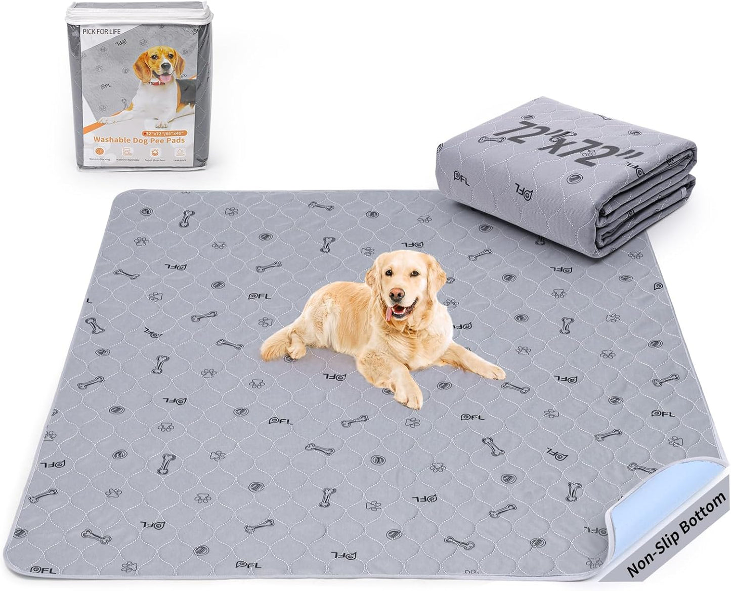 Washable Pee Pads for Dogs, 2Pack Reusable Puppy Pads, Absorbent Whelping Pads with Bone Print, Non-Slip Waterproof Pet Training Pads for Couch, Crate, Potty Training 18x24