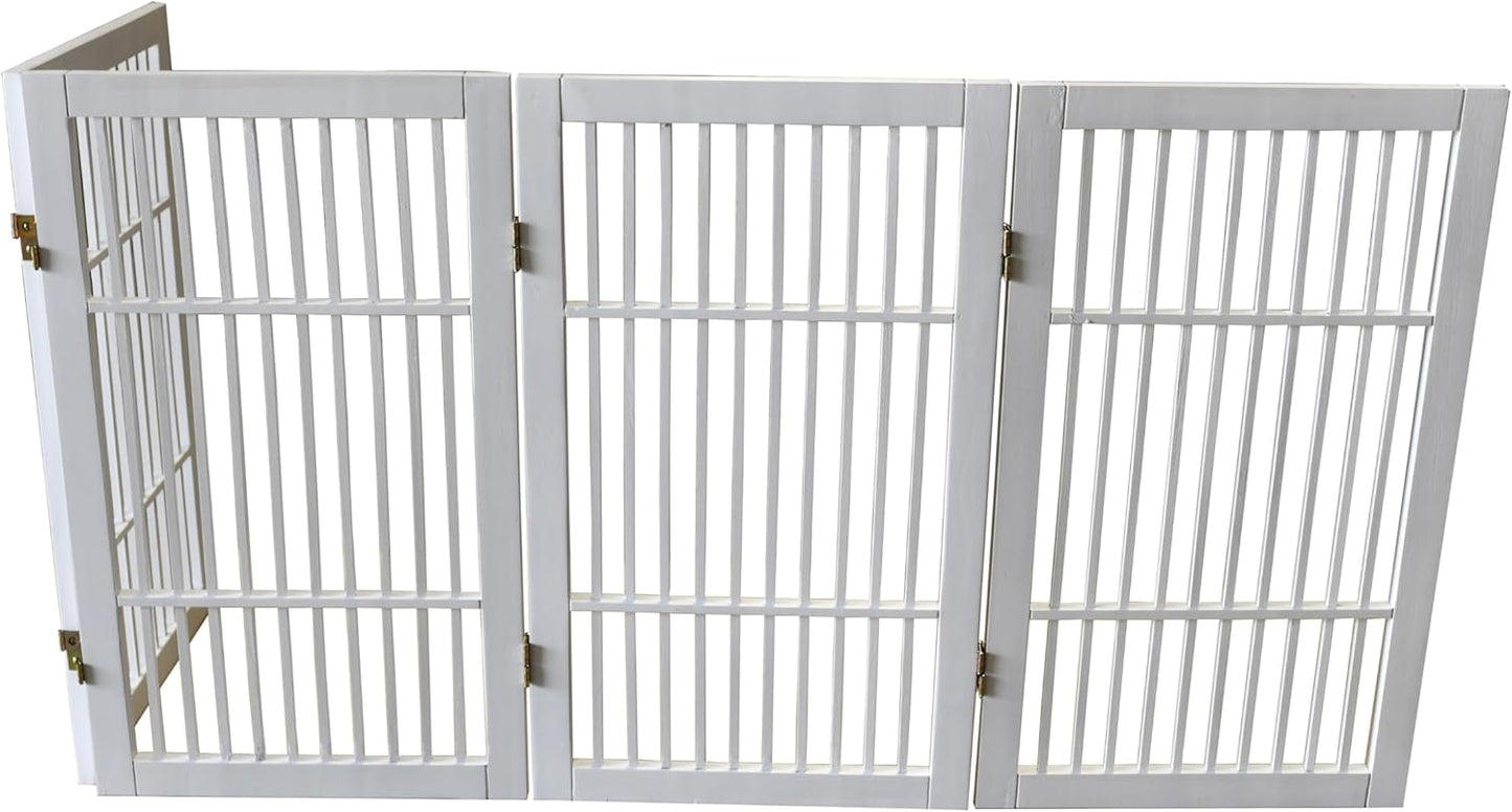 Urnporium Freestanding Wooden Dog Gate for Doorways – Foldable Acacia Wood Pet Gate, No Drill Portable Indoor/Outdoor Puppy Fence Barrier (White Pet Gate, 3 Panel 24" Tall)