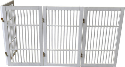 Urnporium Freestanding Wooden Dog Gate for Doorways – Foldable Acacia Wood Pet Gate, No Drill Portable Indoor/Outdoor Puppy Fence Barrier (White Pet Gate, 3 Panel 24" Tall)
