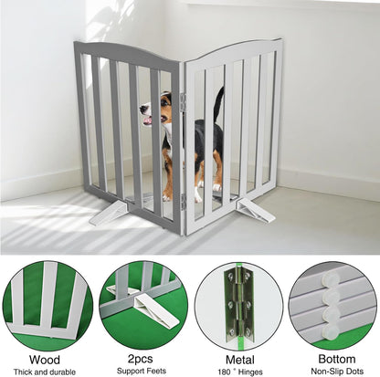 Freestanding Dog Gate Indoor,Doggie Gate Foldable Pet Gates for Doorways,Stairs or Hallways, Wooden Brown Pet Gate for the House, Pet Fence with Support Feet Included,24 "Height-3 Panels
