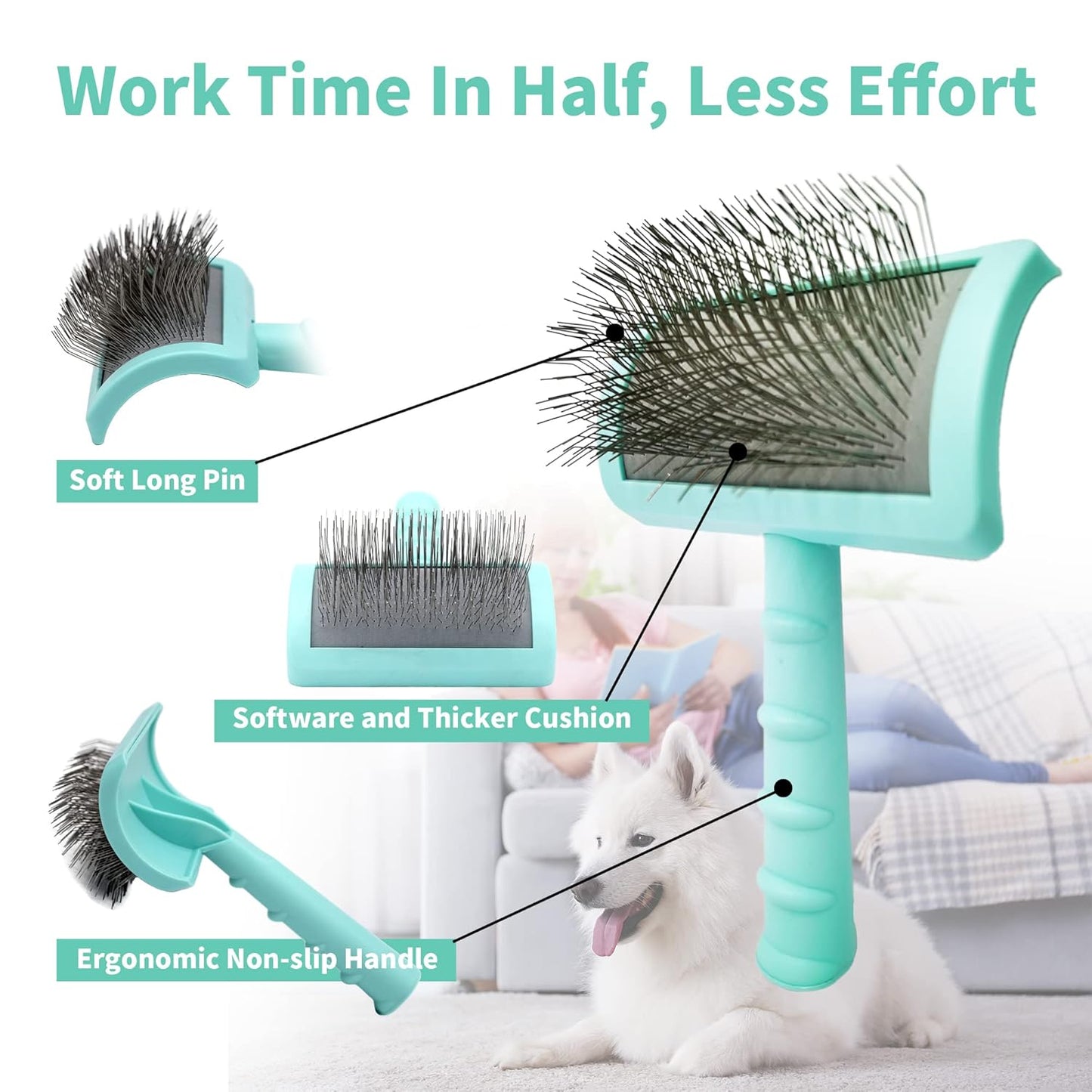 Large Slicker Brush & Green-comb Value Kit, Extra Long Pin Dog Grooming Brush for Curly Hair Goldendoodles, Removes Long and Loose Hair & Undercoat