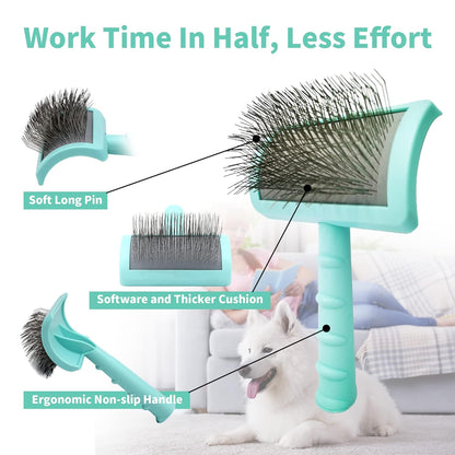 Large Slicker Brush & Green-comb Value Kit, Extra Long Pin Dog Grooming Brush for Curly Hair Goldendoodles, Removes Long and Loose Hair & Undercoat