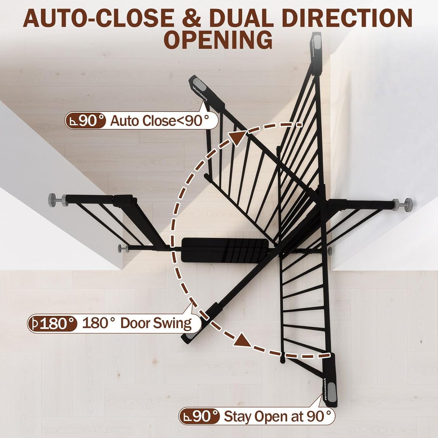 Baby Gate for Stairs, 29.7-40.6" Auto Close Dog Gate Indoor for Doorways, Dual-Lock Design, Adjustable Pet Gate No Drilling with Walk Thru Door for Hallways, Stroller Friendly, Black