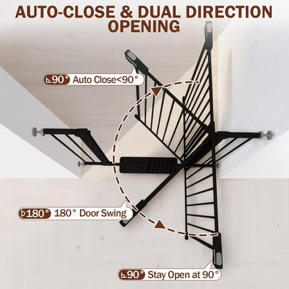 Baby Gate for Stairs, 29.7-40.6" Auto Close Dog Gate Indoor for Doorways, Dual-Lock Design, Adjustable Pet Gate No Drilling with Walk Thru Door for Hallways, Stroller Friendly, Black