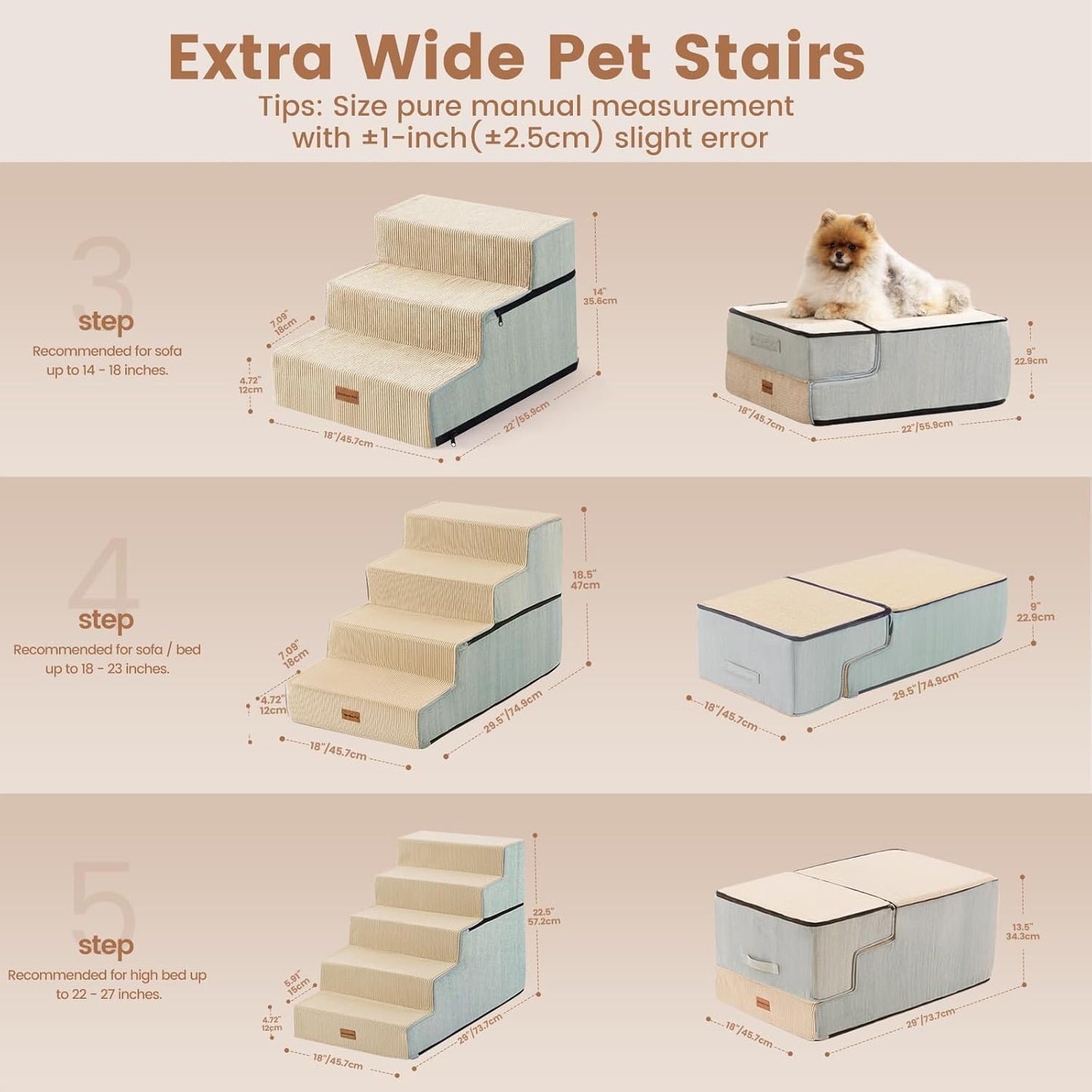 Gardner Pet Dog Stairs for Small Dogs 18.5" H, 4-Step Extra Wide Dog Steps for Bed, Pet Stairs for Bed and Couch with Durable Non-Slip Waterproof Fabric Cover and Soft Foam, Navy