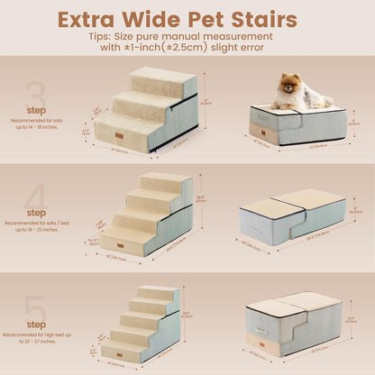 Gardner Pet Dog Stairs for Small Dogs 18.5" H, 4-Step Extra Wide Dog Steps for Bed, Pet Stairs for Bed and Couch with Durable Non-Slip Waterproof Fabric Cover and Soft Foam, Navy