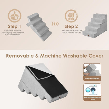 EHEYCIGA Dog Stairs for High Bed 22.5" H, 5-Step Dog Steps for Bed, Pet Steps for Small Dogs and Cats, Non-Slip Balanced Pet Ramp Indoor, Grey