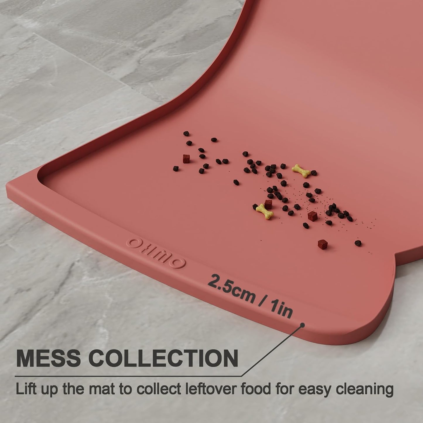 OHMO - Cat Food Mat, Silicone Pet Feeding Mat for Floor Non-Skid Waterproof Dog Water Bowl Tray, Easy to Clean Pet Placemat (Erythrinus, 18 * 9.8'')