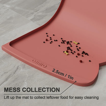OHMO - Cat Food Mat, Silicone Pet Feeding Mat for Floor Non-Skid Waterproof Dog Water Bowl Tray, Easy to Clean Pet Placemat (Erythrinus, 18 * 9.8'')