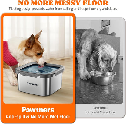 Pawtners All Stainless Steel Dog Water Bowl No Spill,135oz Anti-Splash Dog Bowl with Non-Slip Base, Spill Proof for Medium Large Messy Drinkers, Slow Drinking, Slobber Stopper,Easy to Clean