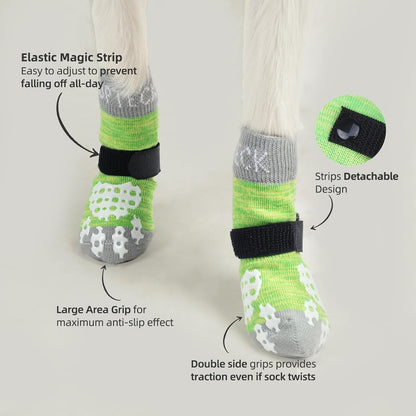 PUPTECK Anti-Slip Dog Socks with Double Sides Grips for Small Medium Large Dogs Hardwood Floors Prevents Licking, Dog Shoes for Hot Pavement Traction Control Paw Protector for Senior Dogs, Grey L