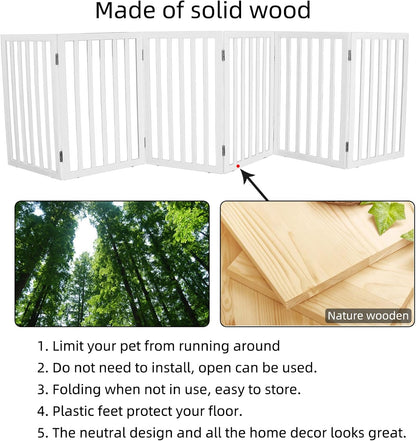 Dog Gate Indoor, Freestanding Dog Fence for The House, Doorways, Hallways,or Stairs,Pet Gate Foldable Wooden,Expandable 24" Height 3 Panels,White