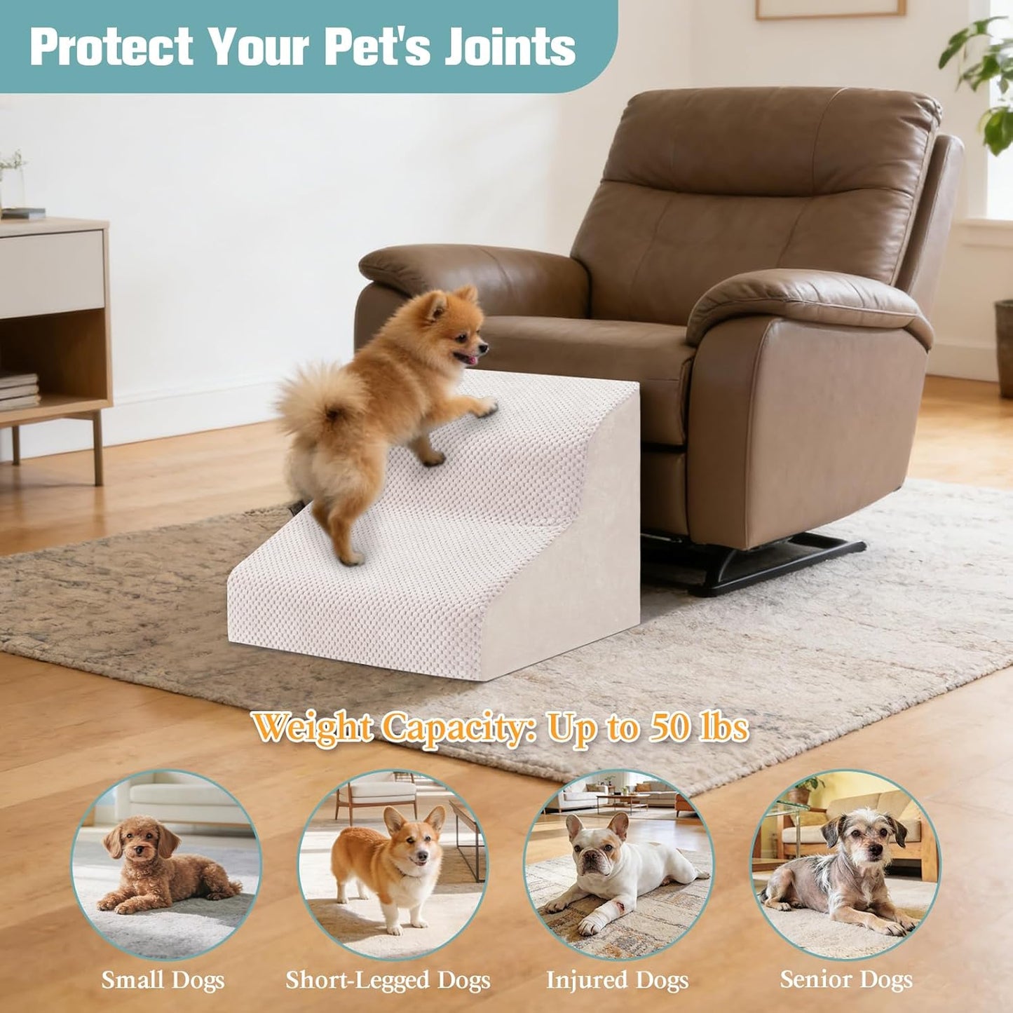 Dog Stairs for Small Dogs, 2-Step Dog Steps for Couch Sofa and Chairs, High-Density Foam Pet Steps Ramp with Removable Washable Cover for Older Injured Puppy Dogs and Cats, 11.81" H, Grey
