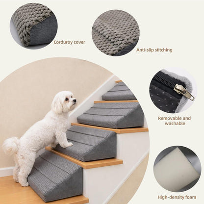 Dog Ramp for Stairs & Dog Ramp for Steps - Non-Slip Independent Foam Stair Pads for Small Dogs & Cats Under 30lbs, Fit Standard Stairs, Washable Cover (Gray, 4-Pack)