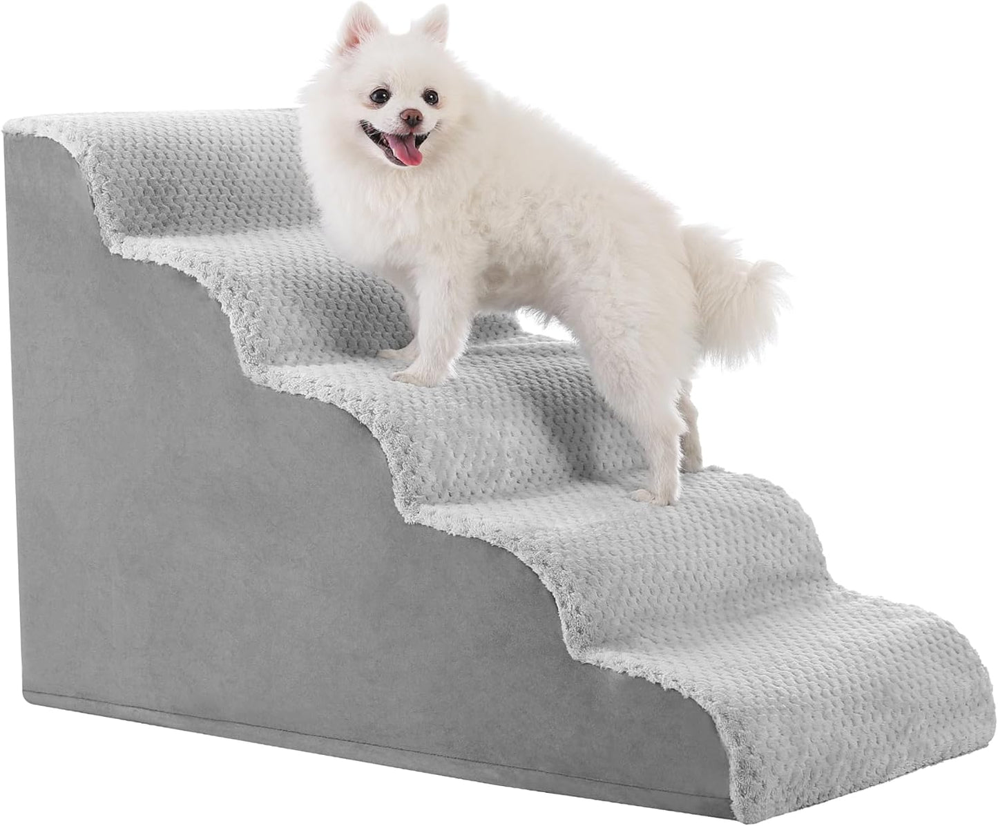 Dog Stairs Ramp, Curved 3-Step Dog Steps for Small Dogs and Cats, Pet Stairs for High Beds and Couch with Anti-Slip Washable Cover and Durable High Density Foam, Dark Grey