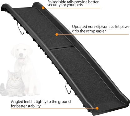 62 Inches Folding Dog Ramp for Cars Trucks SUVs Portable Pet Ramps for Large Dogs Non-Slip Stairs Step Ladder with Raised Siderails, Black