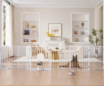 No Pawblems Dog Gate with Cat Door, Free Standing 30'' Tall Foldable Dog Fence for Indoor & Outdoor, Up to 156 Inch Extra Wide Puppy Gate for Stairs, Hallways, Doorways, Deck, Yard (Black, 6 Panels)