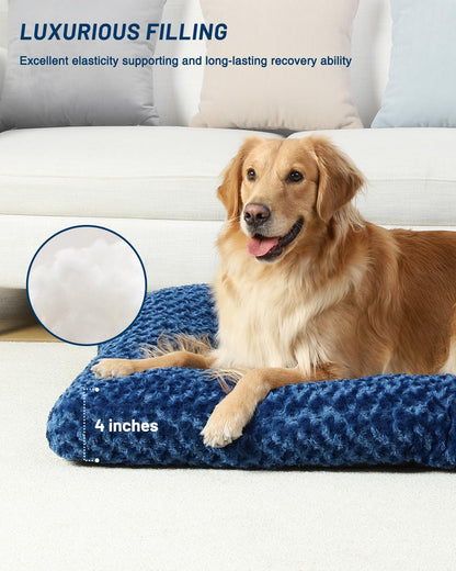 KSIIA Washable Dog Bed Deluxe Plush Dog Crate Beds Comfy Kennel Pad Anti-Slip Pet Sleeping Mat for Large, Jumbo, Medium, Small Dogs Breeds, 35" x 23", Gray
