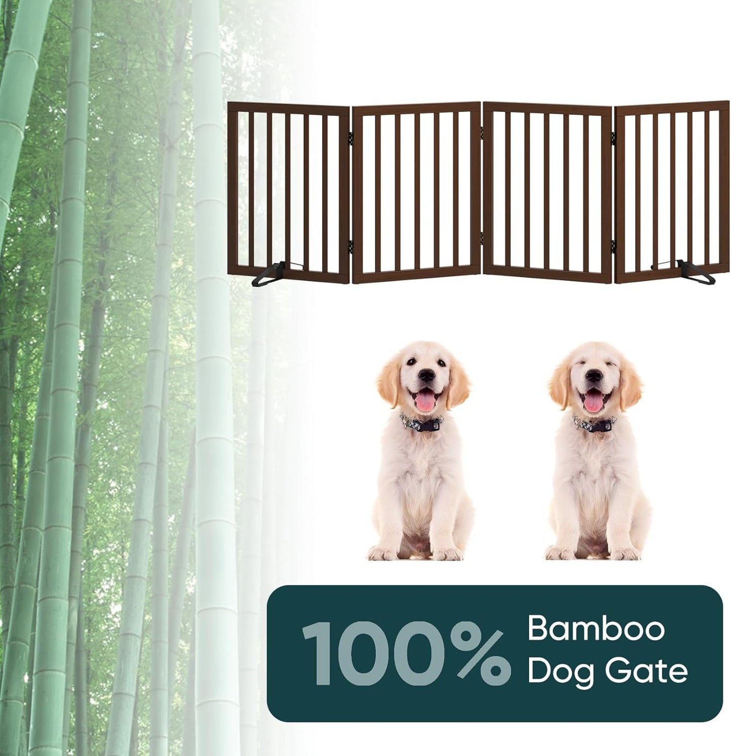 Freestanding Dog Gates Indoor, 3-Panel Pet Gates with 2 Metal Stands and 360° Hinge, 24" H Foldable Dog Gate for Stairs, Doorway, Kitchen, Expands Up to 55" Fully Assembled - Black Walnut