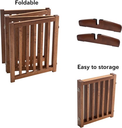 LZRS 2-Panel Wooden Free Standing Foldable Dog Gate Indoor – Solid Hardwood 24" High, Step-Over Safety Pet Gate for Doorways, Stairs & Small Spaces - Indoor Use, White