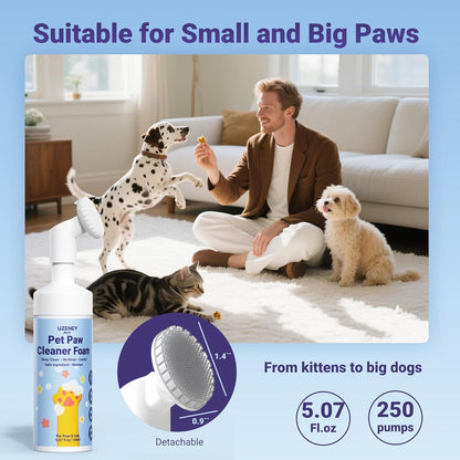 Paw Cleaner for Dogs and Cats, No-Rinse Puppy Paw Washer, Larger 7oz Dog Foaming Foot Cleanser with Scrubber Brush for Dirty Paws, Safe and Hypoallergenic, Dog Essential and Grooming Supplies