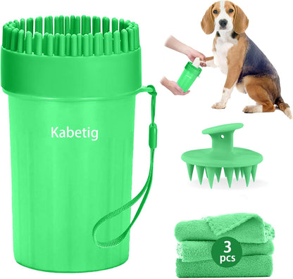 Dog Paw Cleaner Kit for L/XL Dogs - Quick Clean No Full Bath, 2-in-1 Paw Wash Cup with Detachable Silicone Brush Head, Includes Bath Brush & 3 Absorbent Towels, Blue