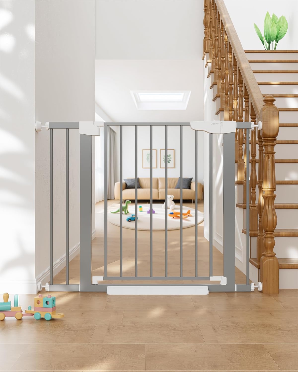 Cumbor 36.6-64" Extra Wide Baby Gate for Stairs, Dog Gates for Doorways, Auto-Close Pet Gate Indoor, Pressure Mounted Walk Through Safety Child Gate for Kids Toddler, Tall Pet Puppy Fence Gate, Brown