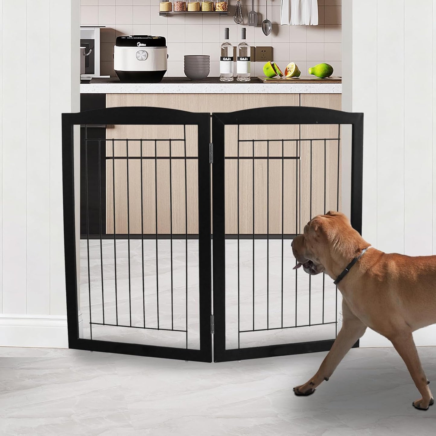 ZJSF Freestanding Foldable Dog Gate for House Extra Wide Wooden White Indoor Puppy Gate Stairs Doorways Pet Gate Tall Dog Fence 3 Panels Fence
