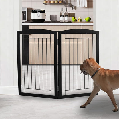 ZJSF Freestanding Foldable Dog Gate for House Extra Wide Wooden White Indoor Puppy Gate Stairs Doorways Pet Gate Tall Dog Fence 3 Panels Fence