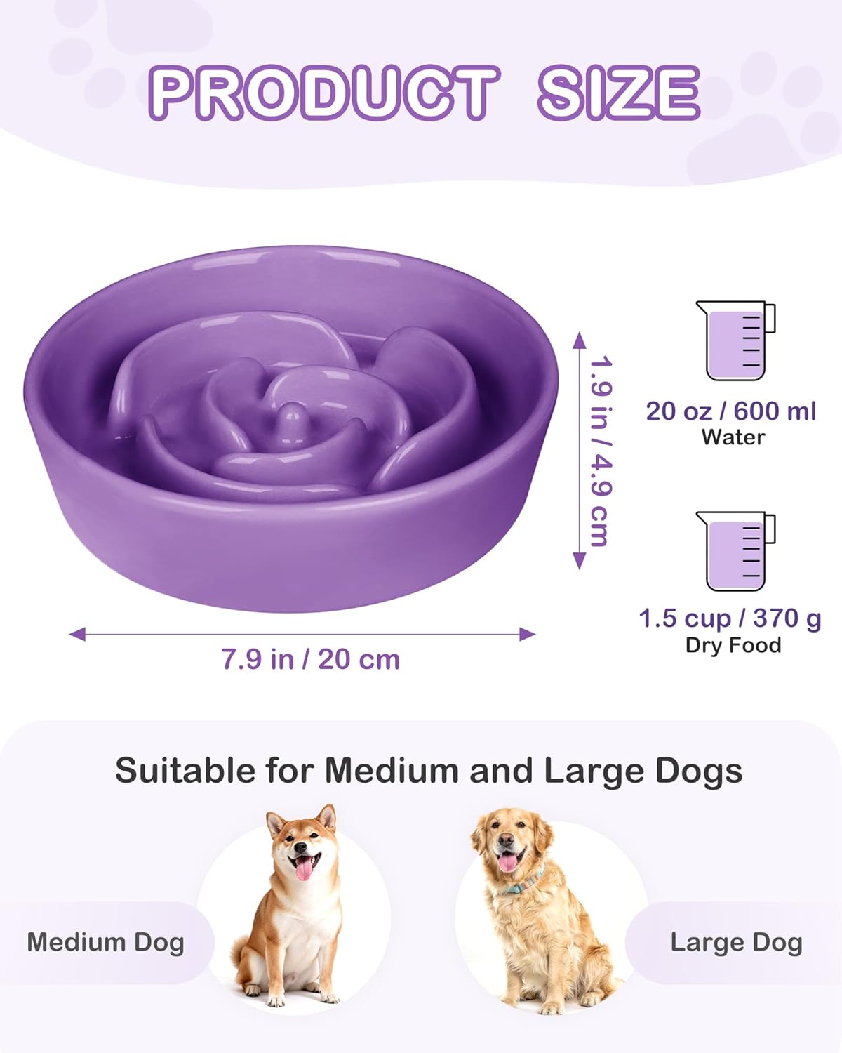 TRUVIC Ceramic Slow Feeder Dog Bowls Small Breed, 0.6 Cup Slow Feeder Cat Bowls for Fast Eaters, Ceramic Dog Food Dish no Black Chin, Puzzle Bowl for Small Dogs and Cats, White