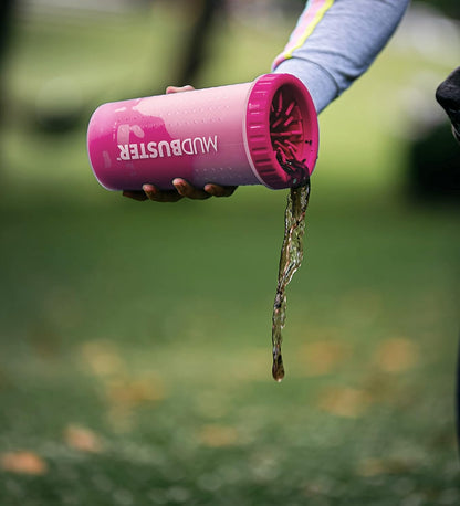 Dexas MudBuster Medium Dog Paw Cleaner in Fuchsia - Fits 1.5"-2.5" Wide Paws, Portable Paw Washer for Muddy Paws, Dog Paw Cleaning Cup with Gentle Silicone Bristles, Quick Clean Pet Paw Washer