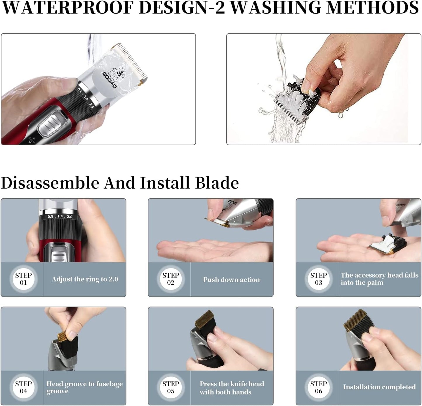 Dog Clippers for Grooming,Dog Grooming Kit for Heavy Thick Hair&Coats/Low Noise Rechargeable Cordless Hair Trimmer/Pet Shaver with Paw Trimmer for Small & Large Dogs Cats