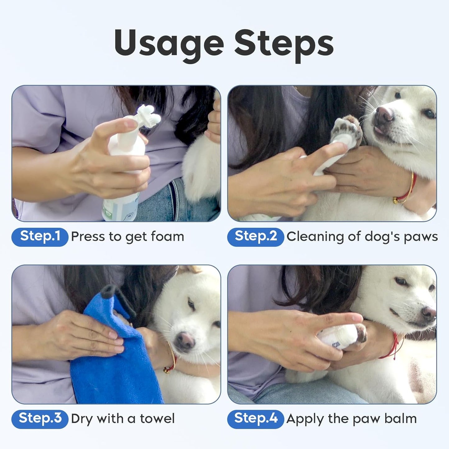 Leopong Dog Paw Cleaner,Dog Paw Wash Care for Dogs Large Medium Small XL Breed,2 Pack Waterless Foam with Silicone Scrubber, Dogs Cats Feet Paw Cleaner