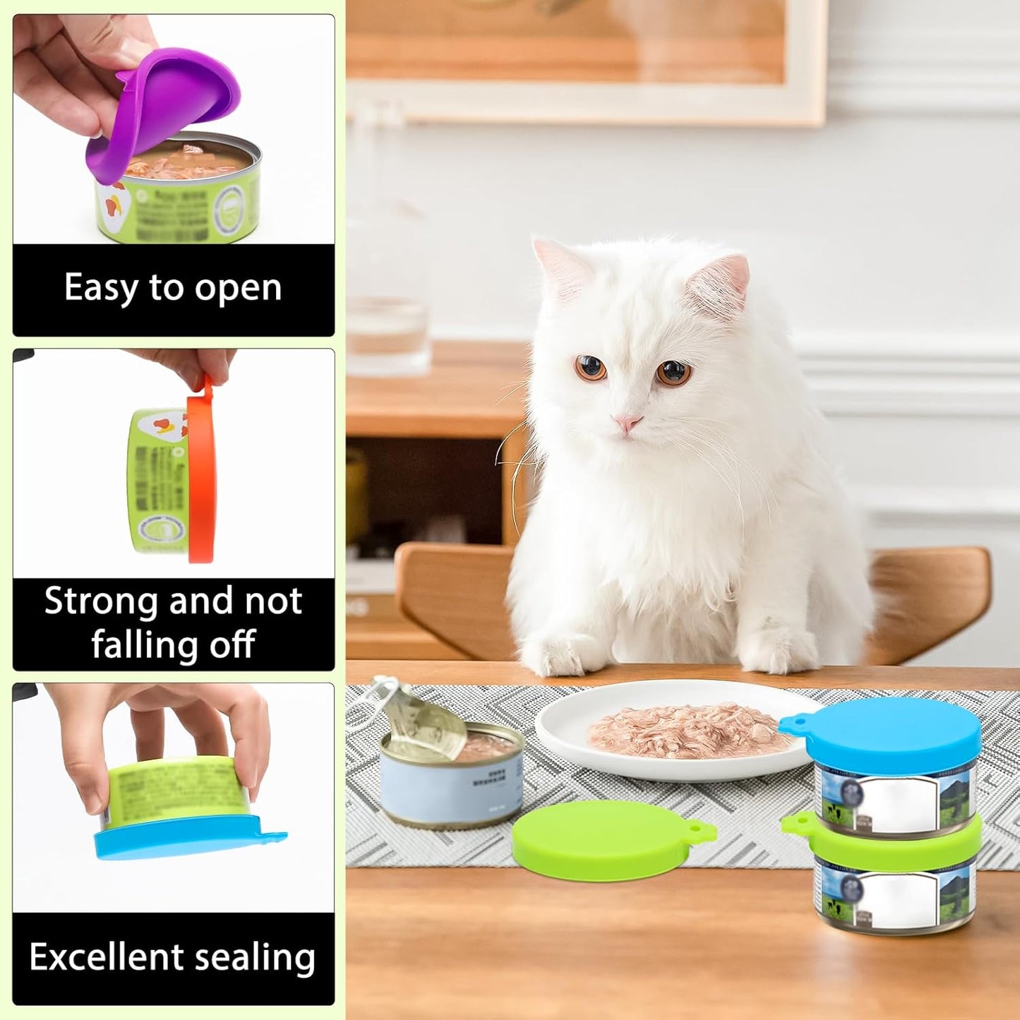 PINE & LINEN 4 Pcs 2.5inch Durable Pet Can Lids, Silicone Small Pet Can Covers Waterproof Cat Food Cans Lids for 3 oz Cat Food Cans（Yellow+Red+Pink+Blue）