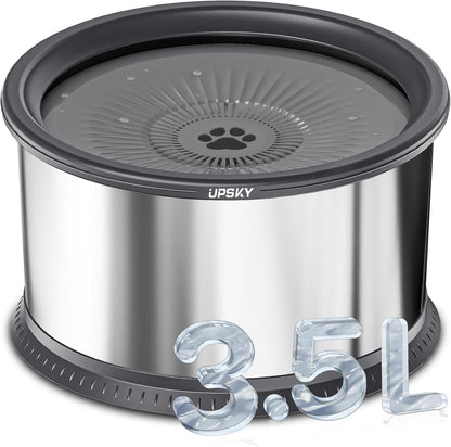 UPSKY 2.5L Dog Water Bowl, No Spill Dog Water Bowl, Stainless Steel Spill Proof Slow Water Feeder,No Splash Water Bowl with Anti-Slip Mat for Messy Drinkers Grey, D.2.5L