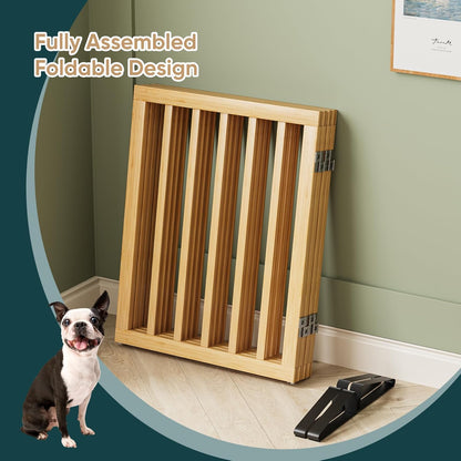 Freestanding Dog Gates Indoor, 3-Panel Pet Gates with 2 Metal Stands and 360° Hinge, 24" H Foldable Dog Gate for Stairs, Doorway, Kitchen, Expands Up to 55" Fully Assembled - Black Walnut