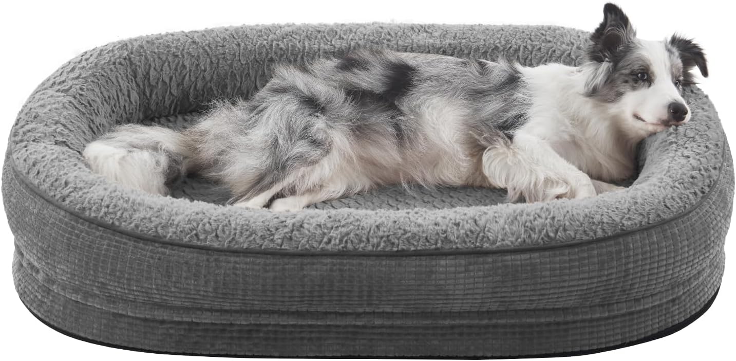 JOEJOY Orthopedic Dog Beds Large Sized Dog, XL Egg-Crate Memory Foam Pet Couch Bed with Bolster Sides, Waterproof Lining, Removable Washable Cover & Non-Slip Bottom, Grey
